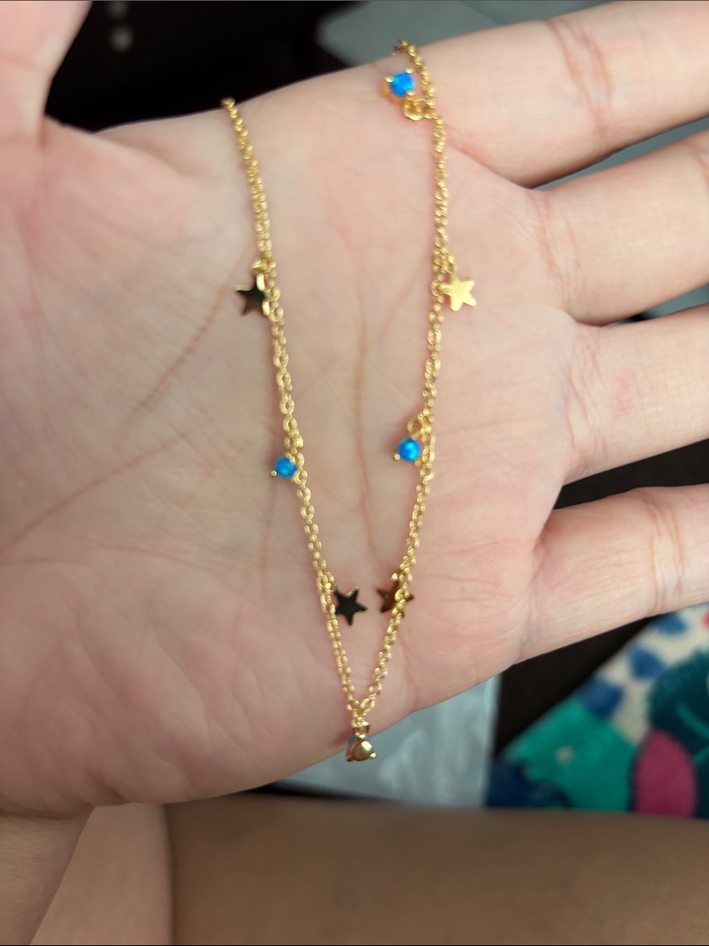 Delicate Gold Star & Blue Opal Charm Necklace - XIO
